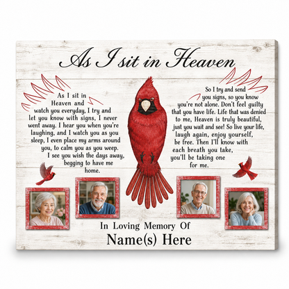 Personalized Cardinal Memorial Wall Canvas As I Sit In Heaven Sympathy Gift For Loved One - Image 1