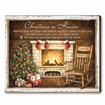 Personalized Christmas In Heaven Memorial Wall Canvas, Empty Chair Sympathy Gift With Name & Dates - Image 1