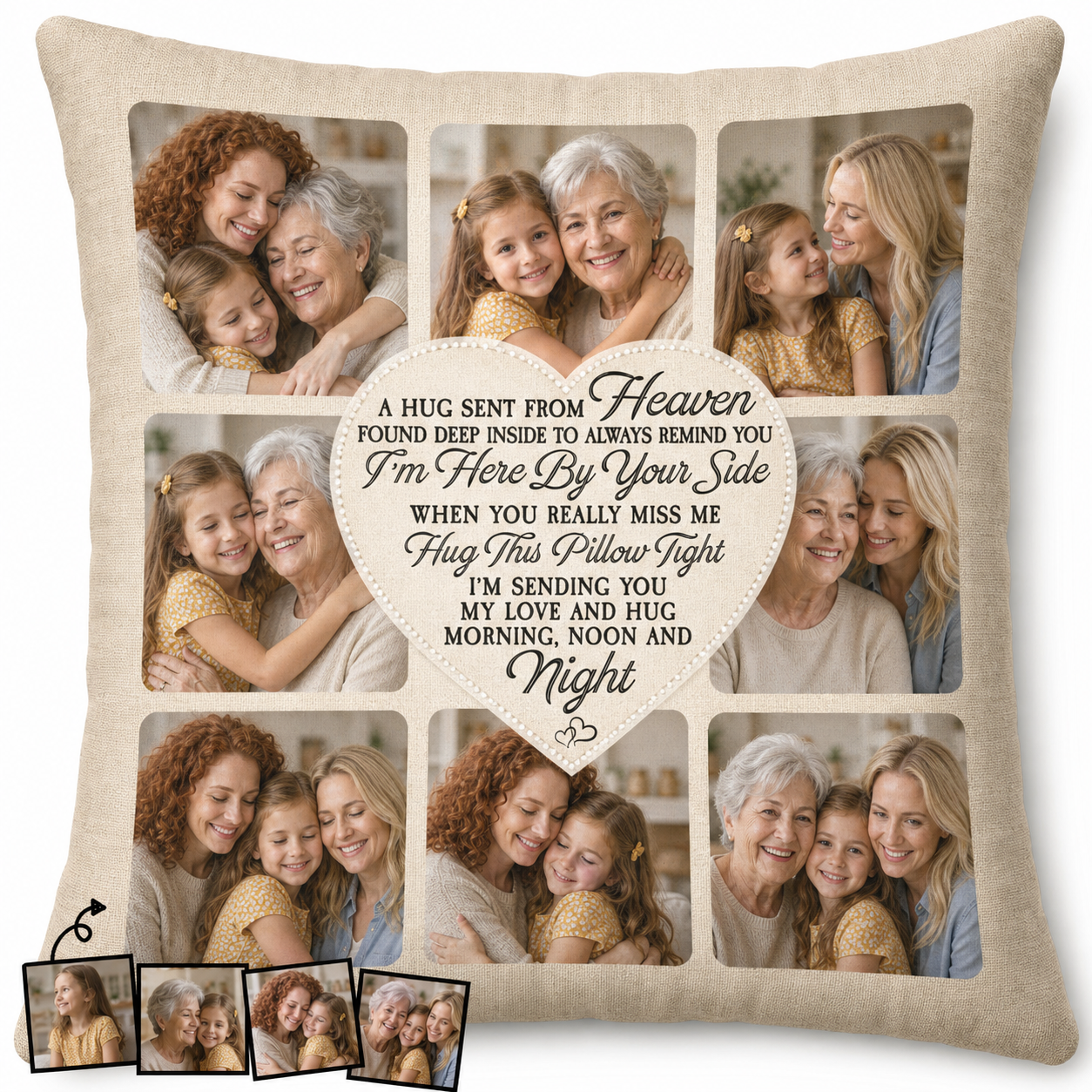 Personalized Photo Collage Memorial Pillow - A Hug Sent From Heaven Remembrance Gift for Family - Image 1
