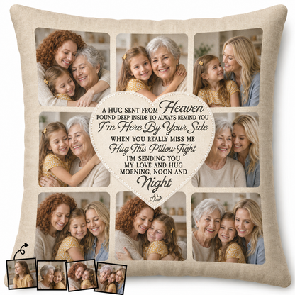Personalized Photo Collage Memorial Pillow - A Hug Sent From Heaven Remembrance Gift for Family - Image 1