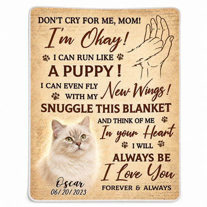 Personalized Cat Memorial Photo Fleece Blanket - Pet Loss Sympathy Gift for Cat Moms - Image 1