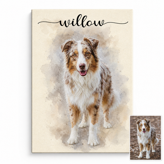 Personalized Dog Memorial Watercolor Portrait Wall Canvas, Custom Pet Photo Gift - Image 1