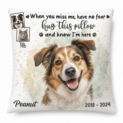 Personalized Pet Memorial Photo Pillow for Dog & Cat Loss - Hug This Pillow Sympathy Gift - Image 1 | PAOV-12X12-EHIEU_AI_0174 PAOV-18X18-EHIEU_AI_0174