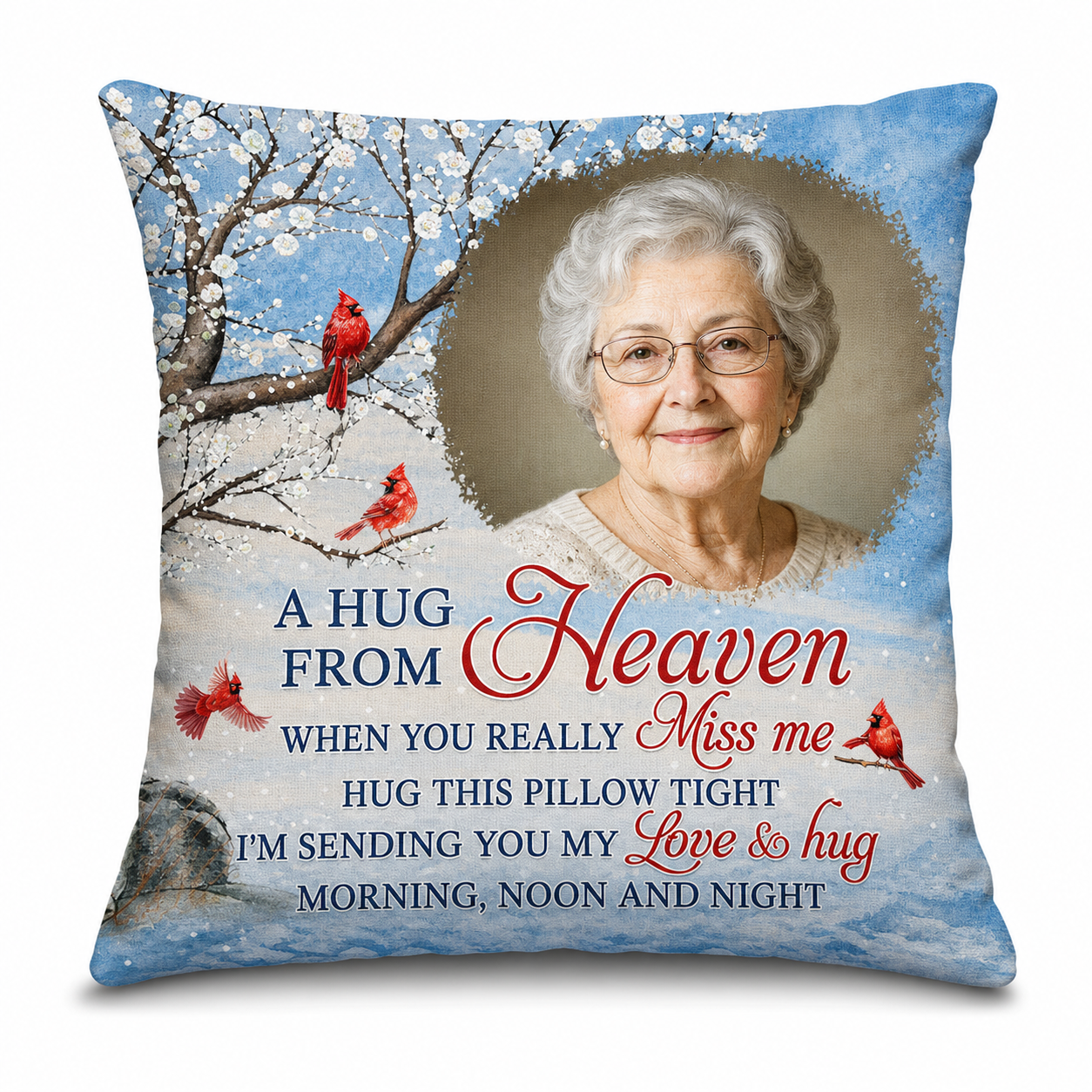 Personalized Photo Memorial Pillow A Hug From Heaven Cardinal Sympathy Gift for Loss of Loved One - Image 1