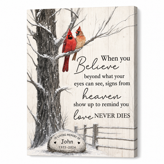 Personalized Cardinal Memorial Canvas Wall Art, Sympathy Gift for Loss of Loved One - Image 1