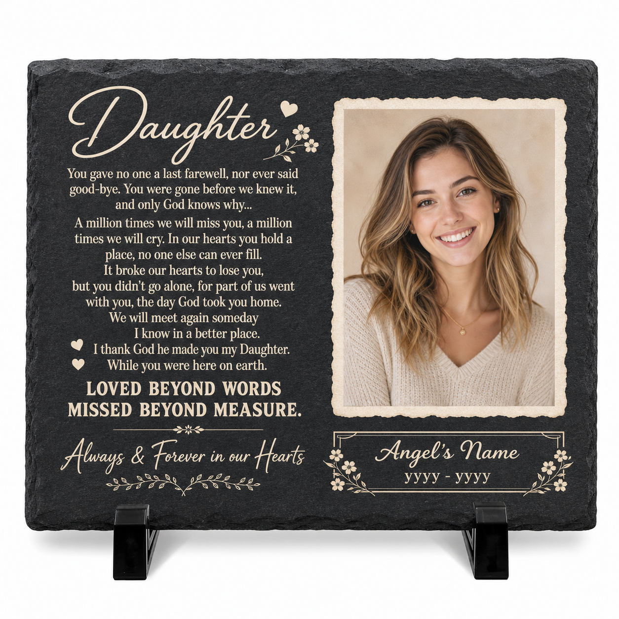 Personalized Daughter Memorial Garden Stone – Custom Photo Slate Plaque Gift - Image 1 | VNMGSREPR1-6IN-EHIEU_AI_0446 VNMGSREPR1-8IN-EHIEU_AI_0446