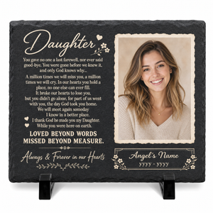 Personalized Daughter Memorial Garden Stone – Custom Photo Slate Plaque Gift - Image 1