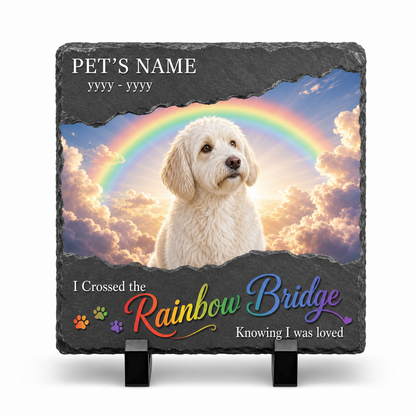 Personalized Rainbow Bridge Dog Memorial Slate Stone – Pet Loss Sympathy Gift - Image 1 | VNMGSREPR1-6IN-EHIEU_AI_0441 VNMGSREPR1-8IN-EHIEU_AI_0441