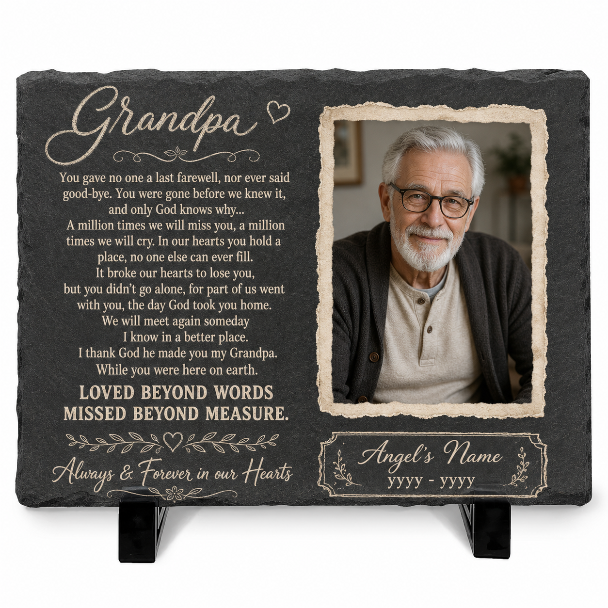 Personalized Grandpa Memorial Garden Stone – Slate Plaque for Loss of Grandfather - Image 1 | VNMGSREPR1-6IN-EHIEU_AI_0477 VNMGSREPR1-8IN-EHIEU_AI_0477