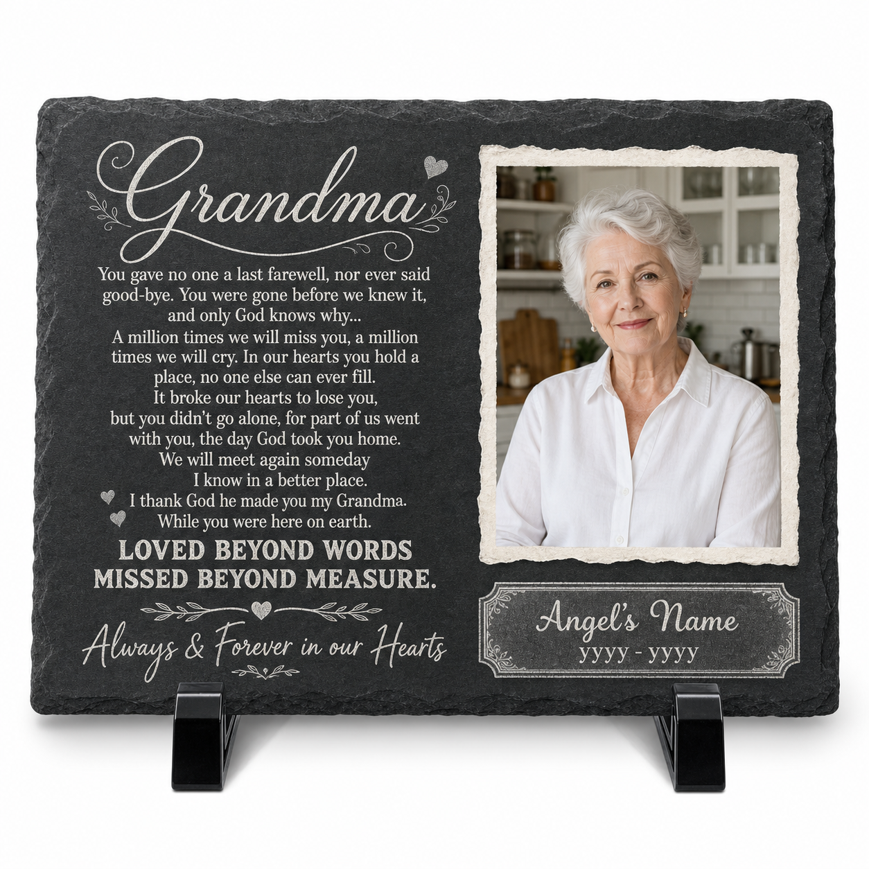 Personalized Grandma Memorial Garden Stone – You Gave No One Last Farewell Slate Gift - Image 1 | VNMGSREPR1-6IN-EHIEU_AI_0478 VNMGSREPR1-8IN-EHIEU_AI_0478