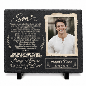 Personalized Son Memorial Garden Stone – Custom Photo Slate Plaque for Loss of Son - Image 1