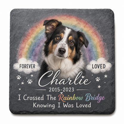 Personalized Dog Memorial Garden Stone – Rainbow Bridge Pet Loss Sympathy Gift - Image 1 | VNMGSREPR1-6IN-EHIEU_AI_0416 VNMGSREPR1-8IN-EHIEU_AI_0416