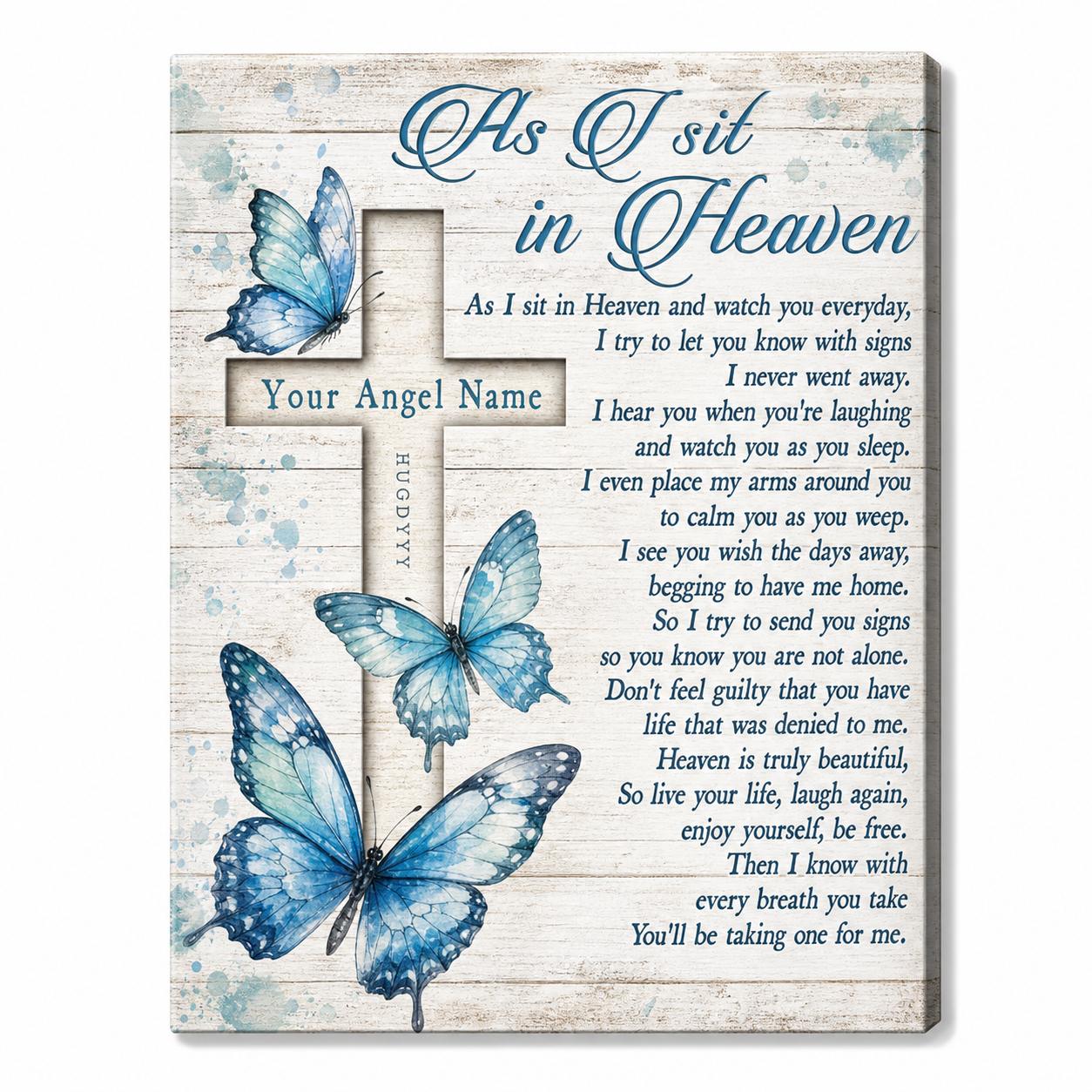 Personalized Memorial Butterfly Wall Canvas, As I Sit in Heaven Gift for Loss of a Loved One - Image 1