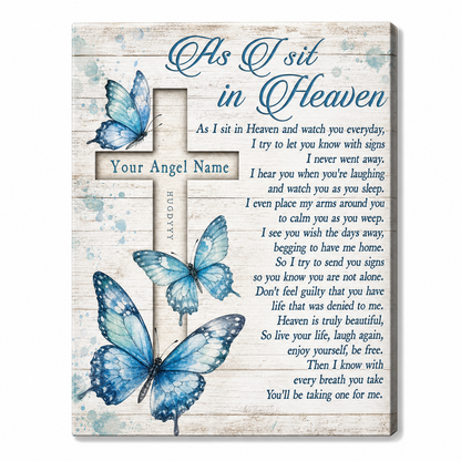 Personalized Memorial Butterfly Wall Canvas, As I Sit in Heaven Gift for Loss of a Loved One - Image 1