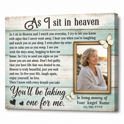 Personalized In Loving Memory Wall Canvas, As I Sit In Heaven Memorial Sympathy Gift for Loss - Image 1
