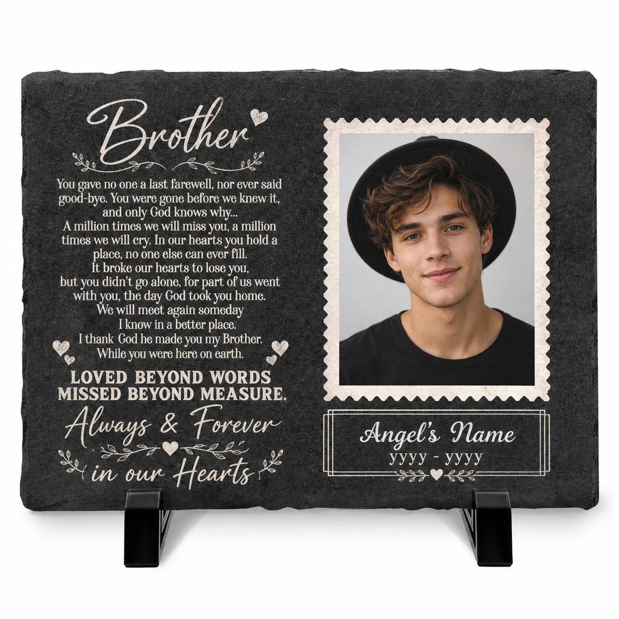 Personalized Brother Memorial Garden Stone – Photo Slate Plaque Gift for Loss of Brother - Image 1 | VNMGSREPR1-6IN-EHIEU_AI_0485 VNMGSREPR1-8IN-EHIEU_AI_0485