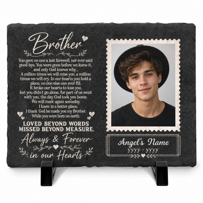 Personalized Brother Memorial Garden Stone – Photo Slate Plaque Gift for Loss of Brother - Image 1 | VNMGSREPR1-6IN-EHIEU_AI_0485 VNMGSREPR1-8IN-EHIEU_AI_0485