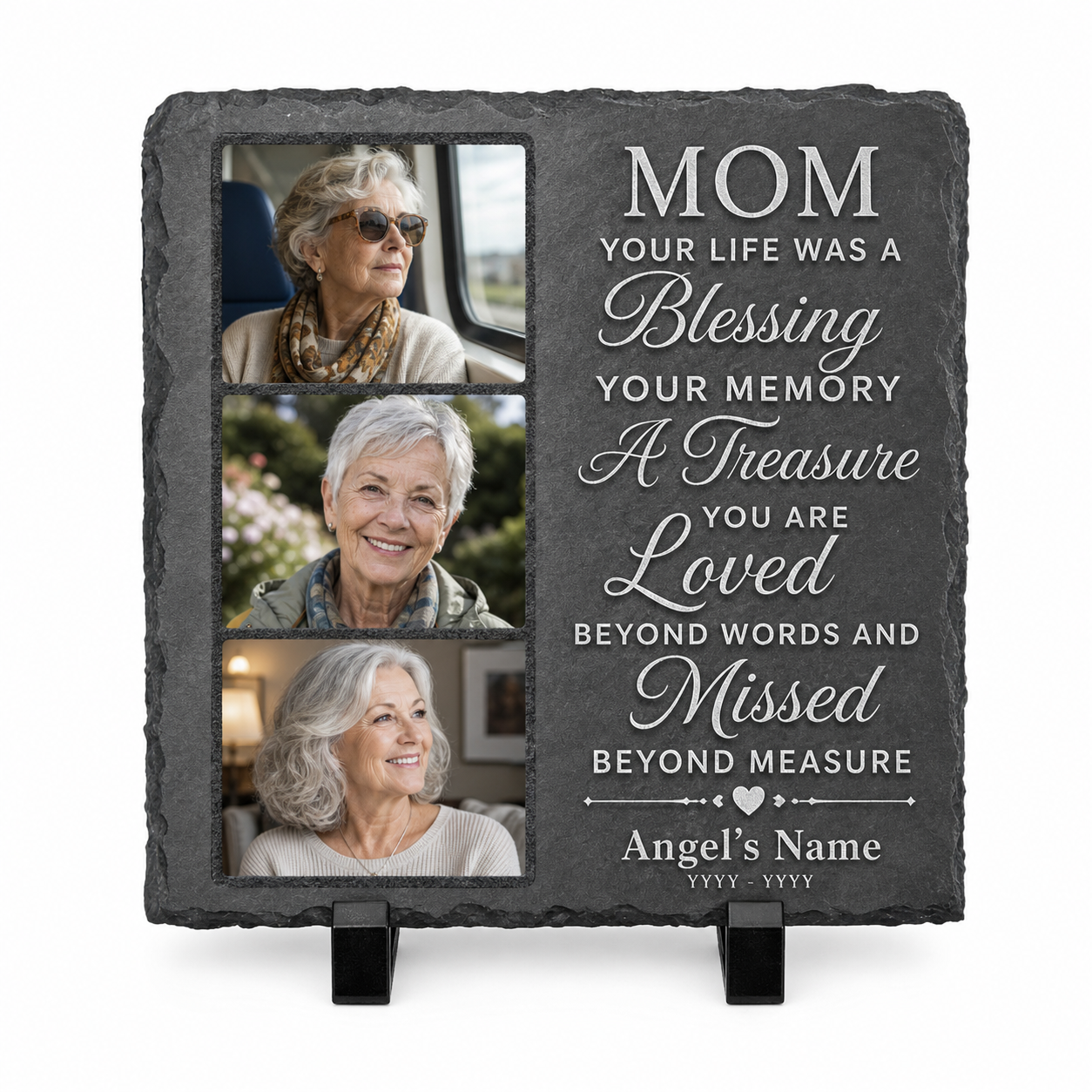 Personalized Mom Memorial Photo Slate Stone Garden Plaque Remembrance Gift - Image 1 | VNMGSREPR1-6IN-EHIEU_AI_0429 VNMGSREPR1-8IN-EHIEU_AI_0429