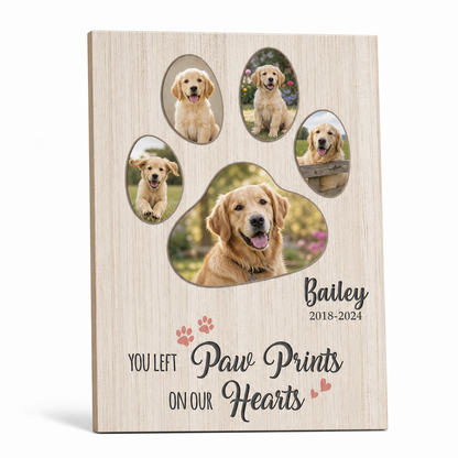 Personalized Dog Memorial Canvas Paw Prints On Our Hearts Pet Loss Gift - Image 1