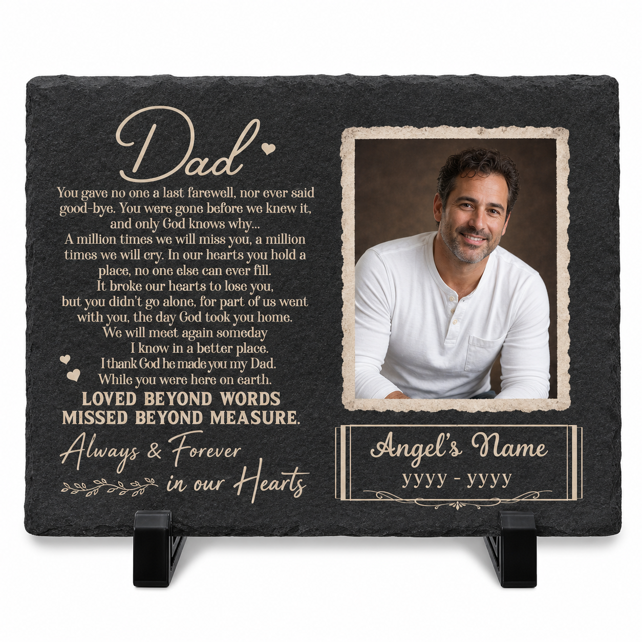 Personalized Dad Memorial Garden Stone – Rectangle Slate Gift for Loss of Father - Image 1 | VNMGSREPR1-6IN-EHIEU_AI_0476 VNMGSREPR1-8IN-EHIEU_AI_0476