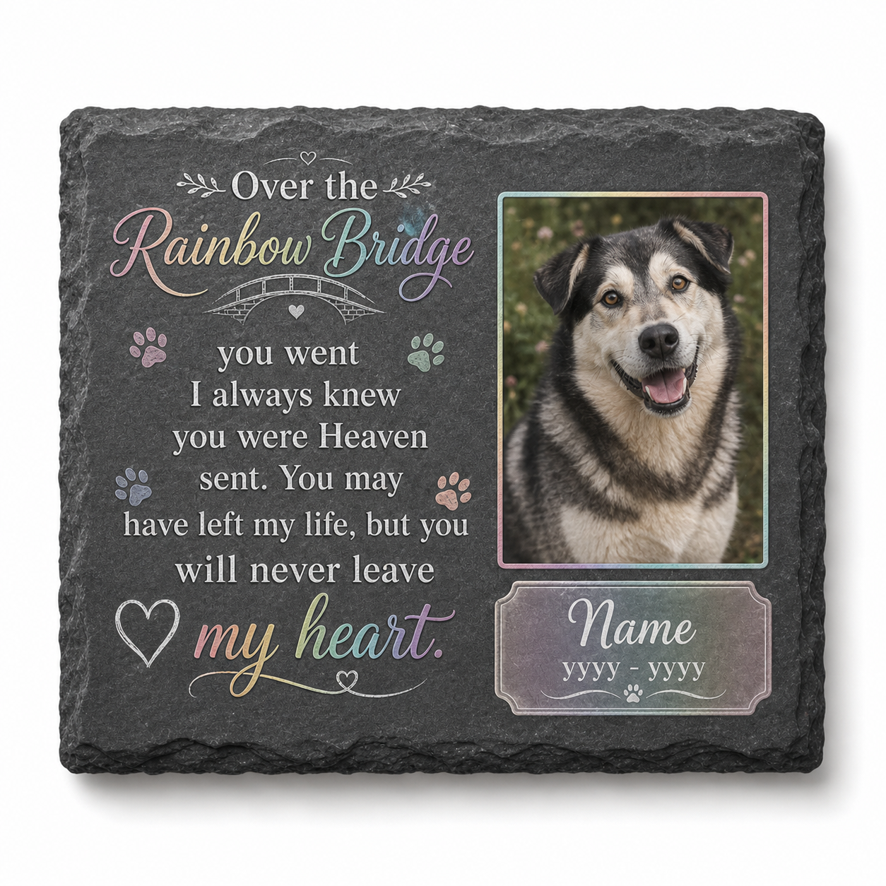 Personalized Rainbow Bridge Dog Memorial Garden Stone, Pet Loss Remembrance Gift - Image 1 | VNMGSREPR1-6IN-EHIEU_AI_0491 VNMGSREPR1-8IN-EHIEU_AI_0491