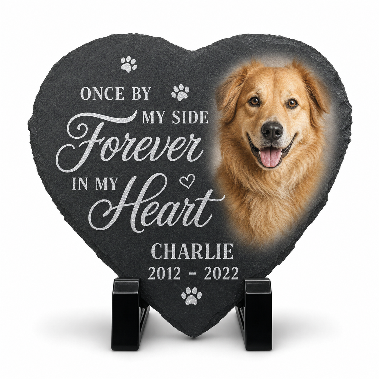 Personalized Heart Shaped Dog Memorial Stone with Photo – Pet Loss Gift - Image 1 | VNMGSREPR1-6IN-EHIEU_AI_0409 VNMGSREPR1-8IN-EHIEU_AI_0409