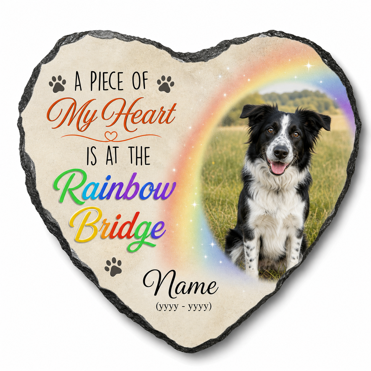 Personalized Rainbow Bridge Dog Memorial Garden Stone Custom Photo Pet Loss Gift - Image 1 | VNMGSREPR1-6IN-EHIEU_AI_0458 VNMGSREPR1-8IN-EHIEU_AI_0458
