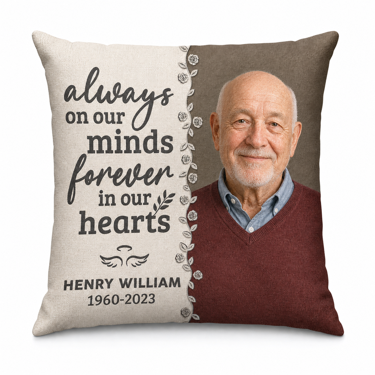 Personalized Photo Memorial Pillow - Have No Fear Sympathy Gift for Loss of Dad or Husband - Image 1