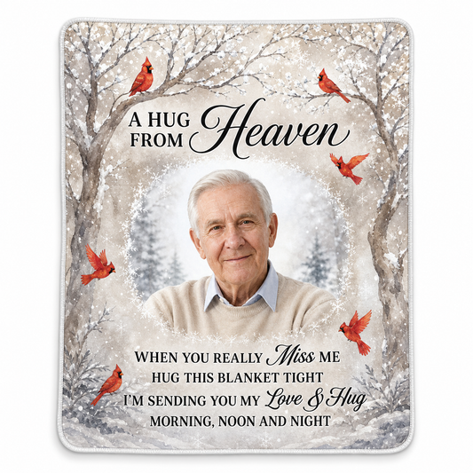 Personalized Photo Memorial Fleece Blanket - A Hug From Heaven Sympathy Gift for Family - Image 1