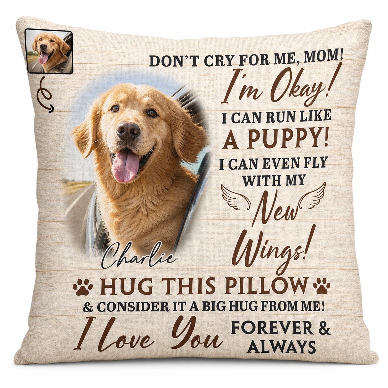 Personalized Dog Memorial Pillow with Photo & Name - Pet Loss Sympathy Gift Throw Cushion - Image 1