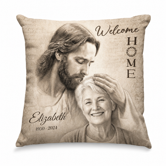 Personalized Memorial Photo Pillow - Christian Welcome Home Sympathy Gift for Family - Image 1