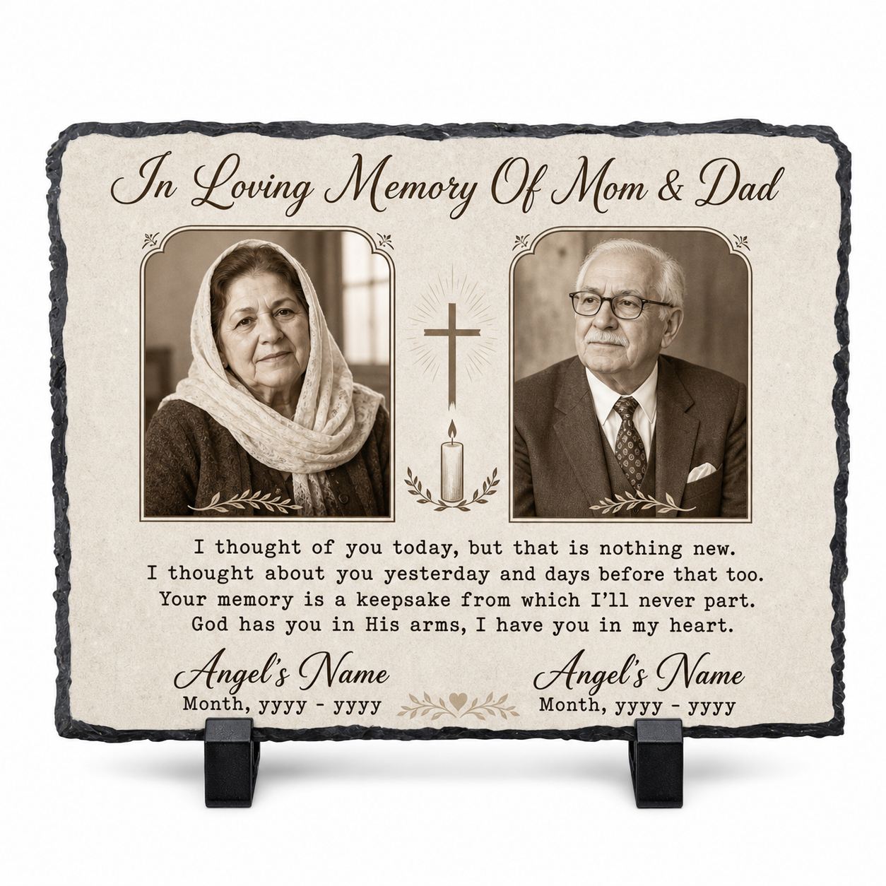 Personalized Memorial Slate Stone for Loss of Parents – Custom Photo Plaque Mom Dad Gift - Image 1 | VNMGSREPR1-6IN-EHIEU_AI_0470 VNMGSREPR1-8IN-EHIEU_AI_0470