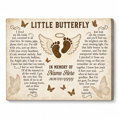 Personalized Miscarriage Memorial Canvas Pregnancy Loss Wall Art Butterfly Baby Remembrance Gift - Image 1