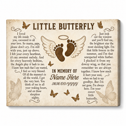 Personalized Miscarriage Memorial Canvas Pregnancy Loss Wall Art Butterfly Baby Remembrance Gift - Image 1