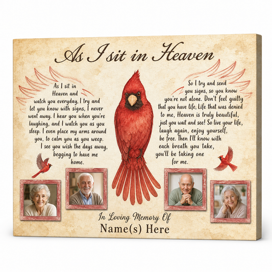 Personalized Cardinal Memorial Wall Canvas, As I Sit In Heaven Sympathy Gift For Loss Of Loved One - Image 1