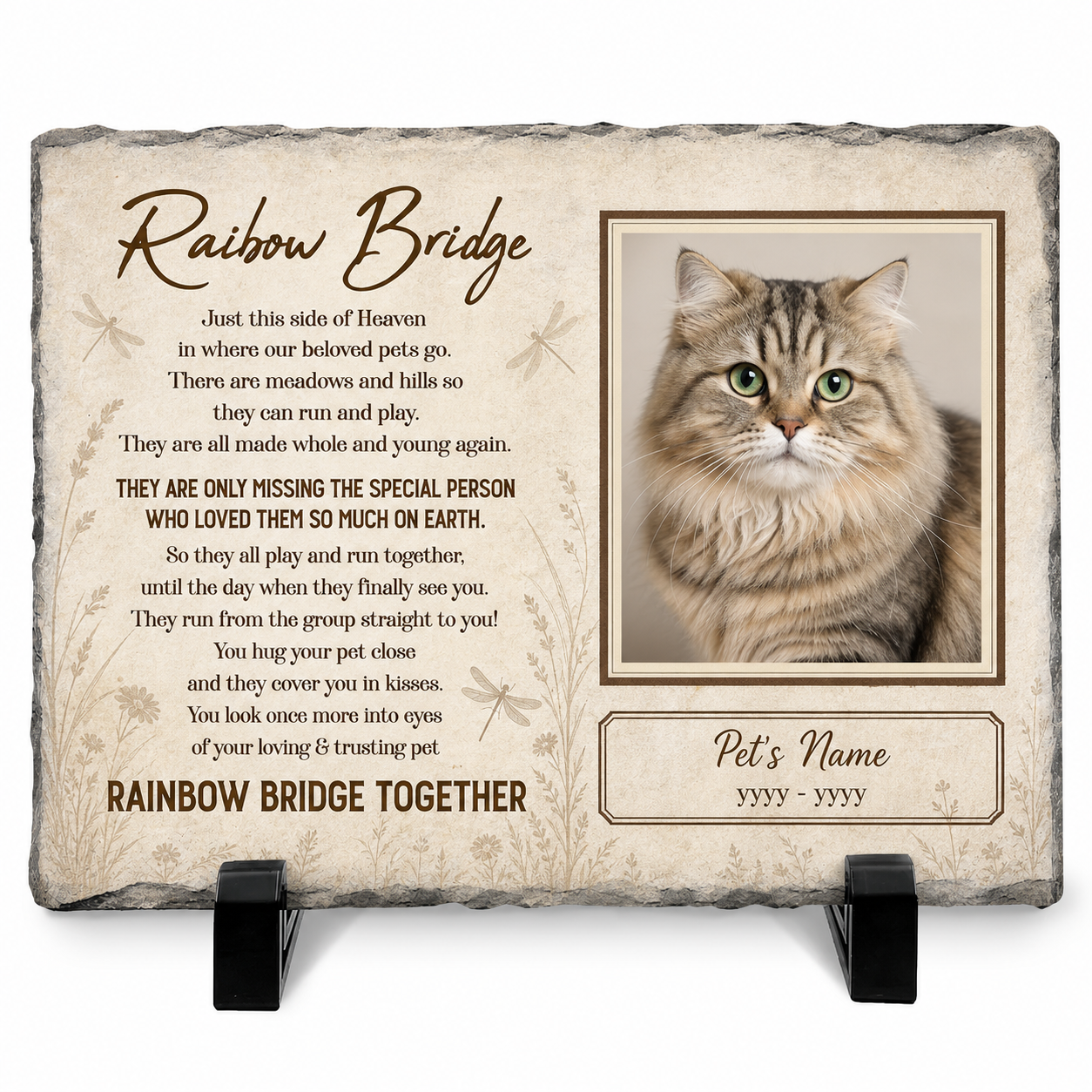 Personalized Rainbow Bridge Cat Memorial Garden Stone Rectangle for Pet Loss Gift - Image 1 | VNMGSREPR1-6IN-EHIEU_AI_0481 VNMGSREPR1-8IN-EHIEU_AI_0481