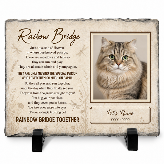 Personalized Rainbow Bridge Cat Memorial Garden Stone Rectangle for Pet Loss Gift - Image 1