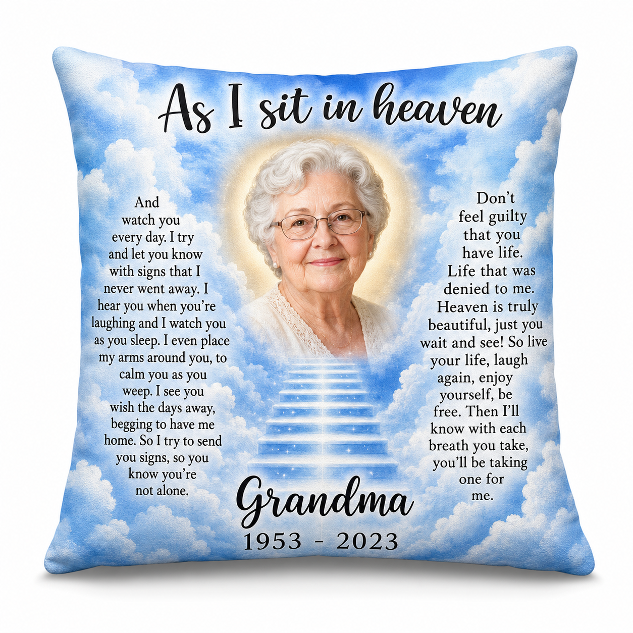 Personalized Grandma Memorial Photo Pillow - As I Sit In Heaven Sympathy Remembrance Gift - Image 1