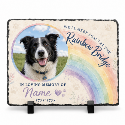 Personalized Dog Memorial Slate Garden Stone – Rainbow Bridge Pet Loss Gift - Image 1 | VNMGSREPR1-6IN-EHIEU_AI_0472 VNMGSREPR1-8IN-EHIEU_AI_0472