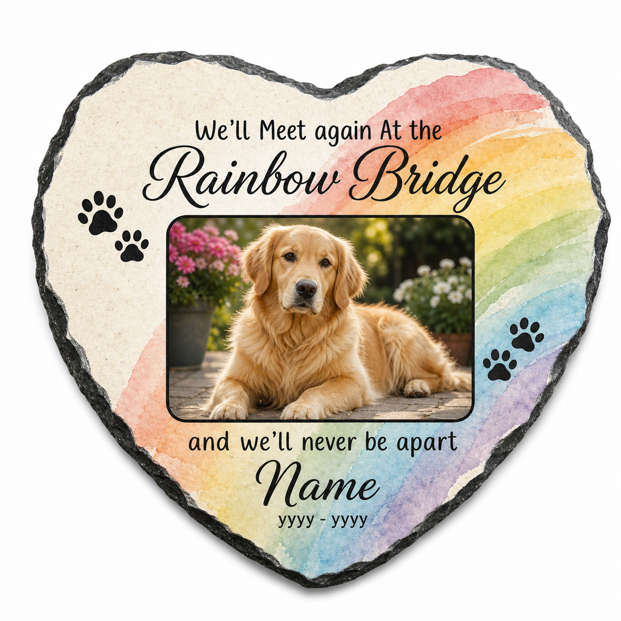 Personalized Dog Memorial Garden Stone, Pet Loss Gift, Rainbow Bridge Slate - Image 1 | VNMGSREPR1-6IN-EHIEU_AI_0490 VNMGSREPR1-8IN-EHIEU_AI_0490