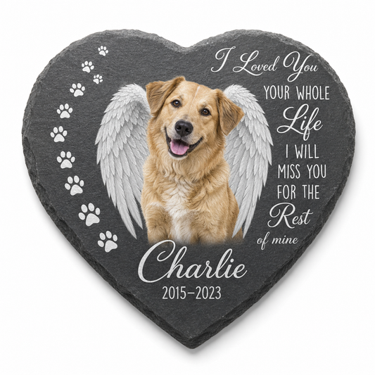 Personalized Dog Photo Memorial Garden Stone with Angel Wings, Pet Loss Gift - Image 1
