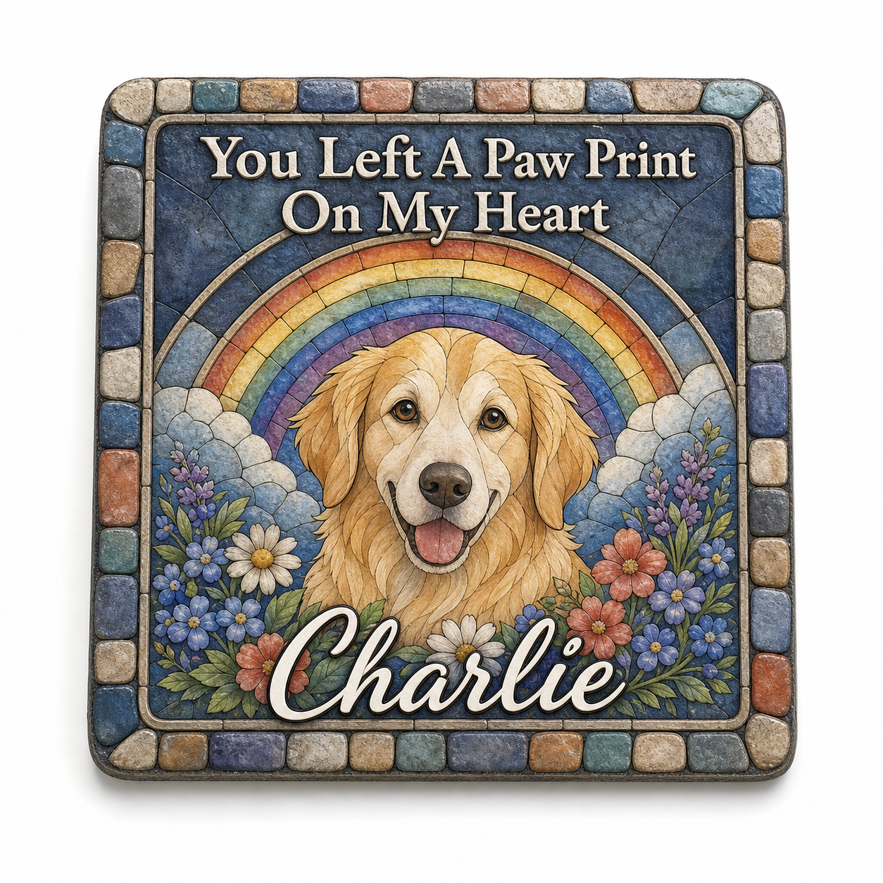 Personalized Dog Memorial Garden Stone – Paw Print Rainbow Bridge Pet Loss Gift - Image 1 | VNMGSREPR1-6IN-EHIEU_AI_0423 VNMGSREPR1-8IN-EHIEU_AI_0423