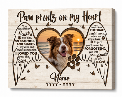 Personalized Dog Memorial Canvas Wall Art Pet Loss Remembrance Gift With Photo Heart - Image 1