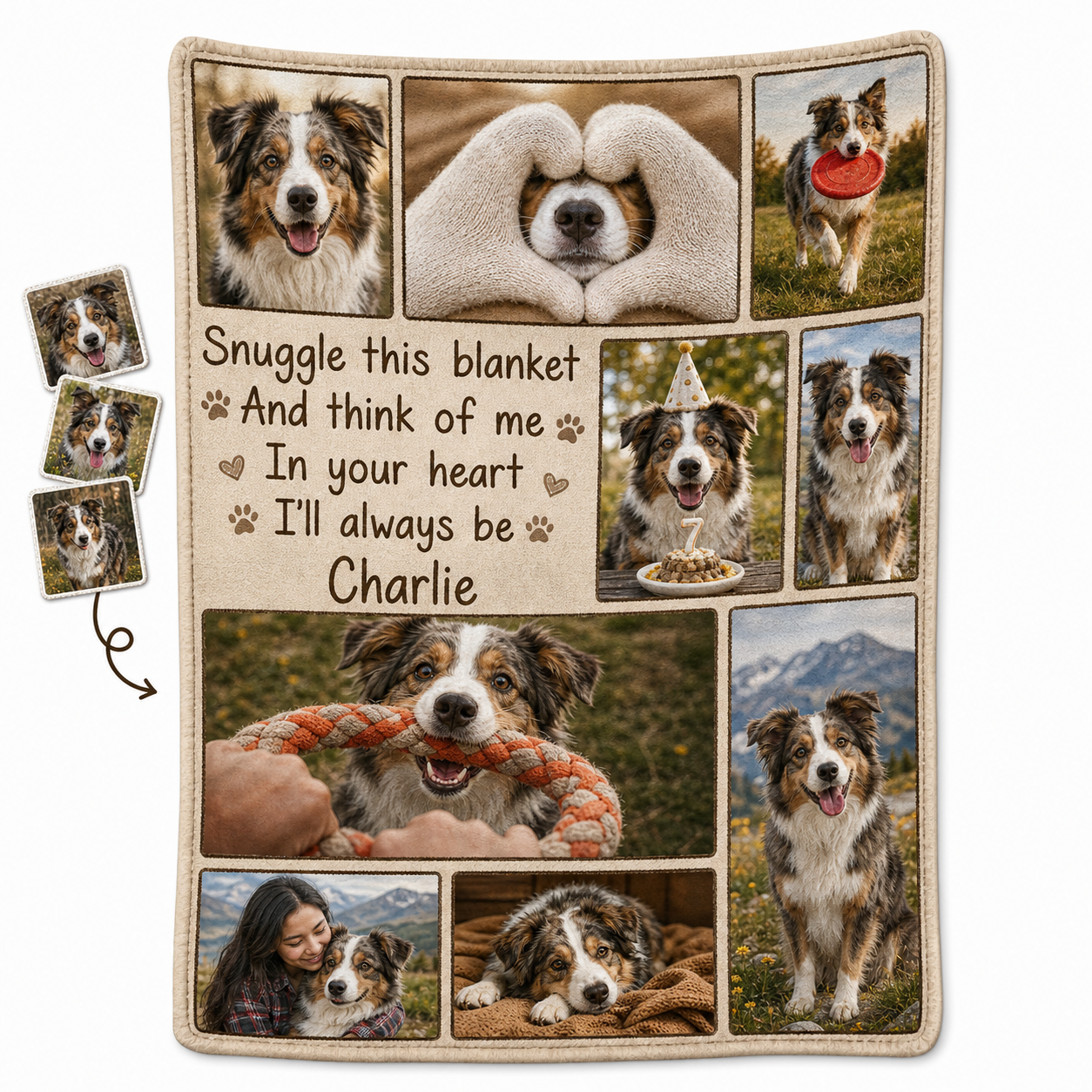 Personalized Pet Memorial Photo Collage Fleece Blanket - Dog Loss Sympathy Gift for Owners - Image 1
