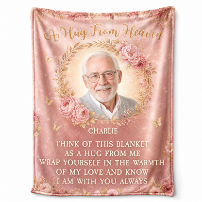 Personalized Memorial Photo Fleece Blanket - A Hug From Heaven Sympathy Gift for Loss of Loved One - Image 1