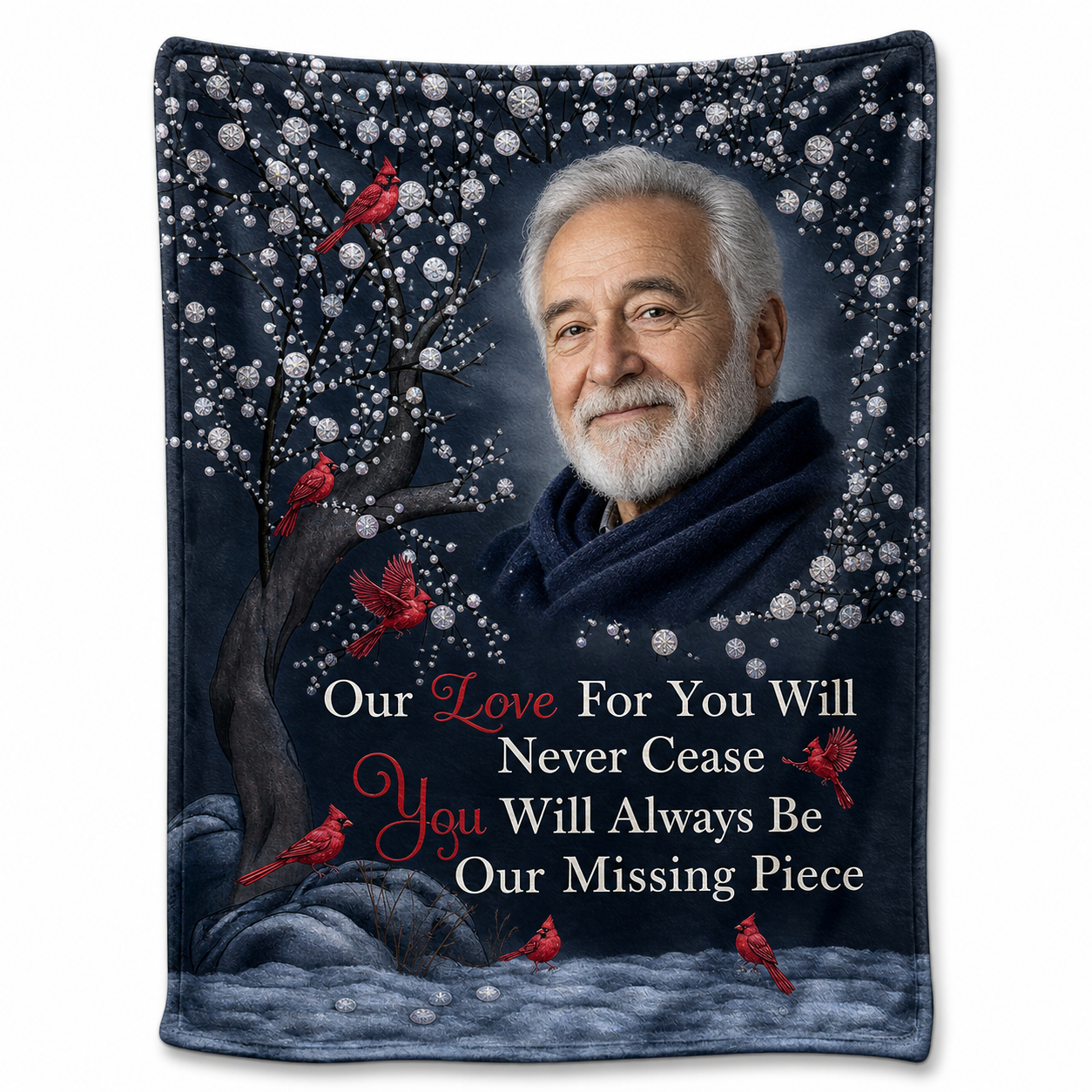 Personalized Photo Memorial Fleece Blanket with Cardinals - Sympathy Gift for Loss of Loved One - Image 1