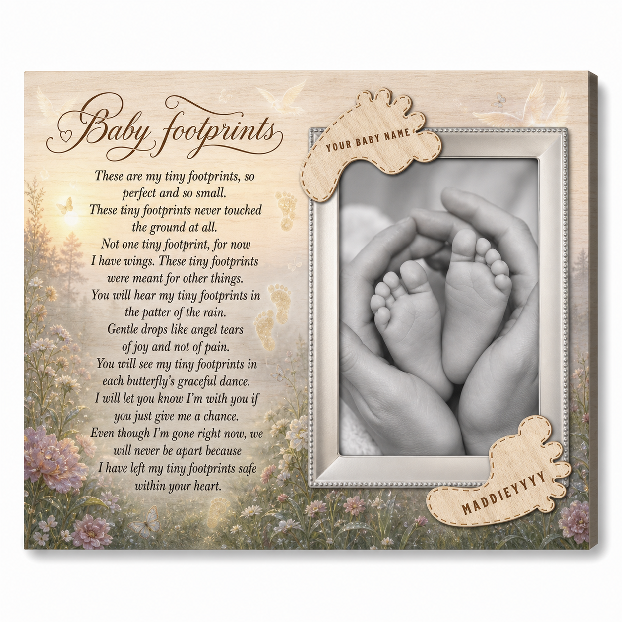 Personalized Baby Footprints Memorial Canvas | Infant Loss Keepsake Art - Image 1