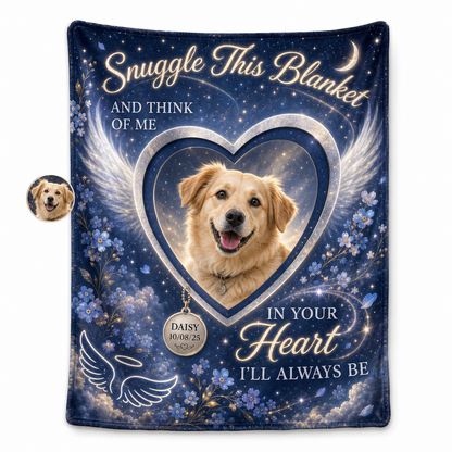 Personalized Pet Memorial Photo Fleece Blanket, Custom Dog Loss Sympathy Gift with Name & Date - Image 1