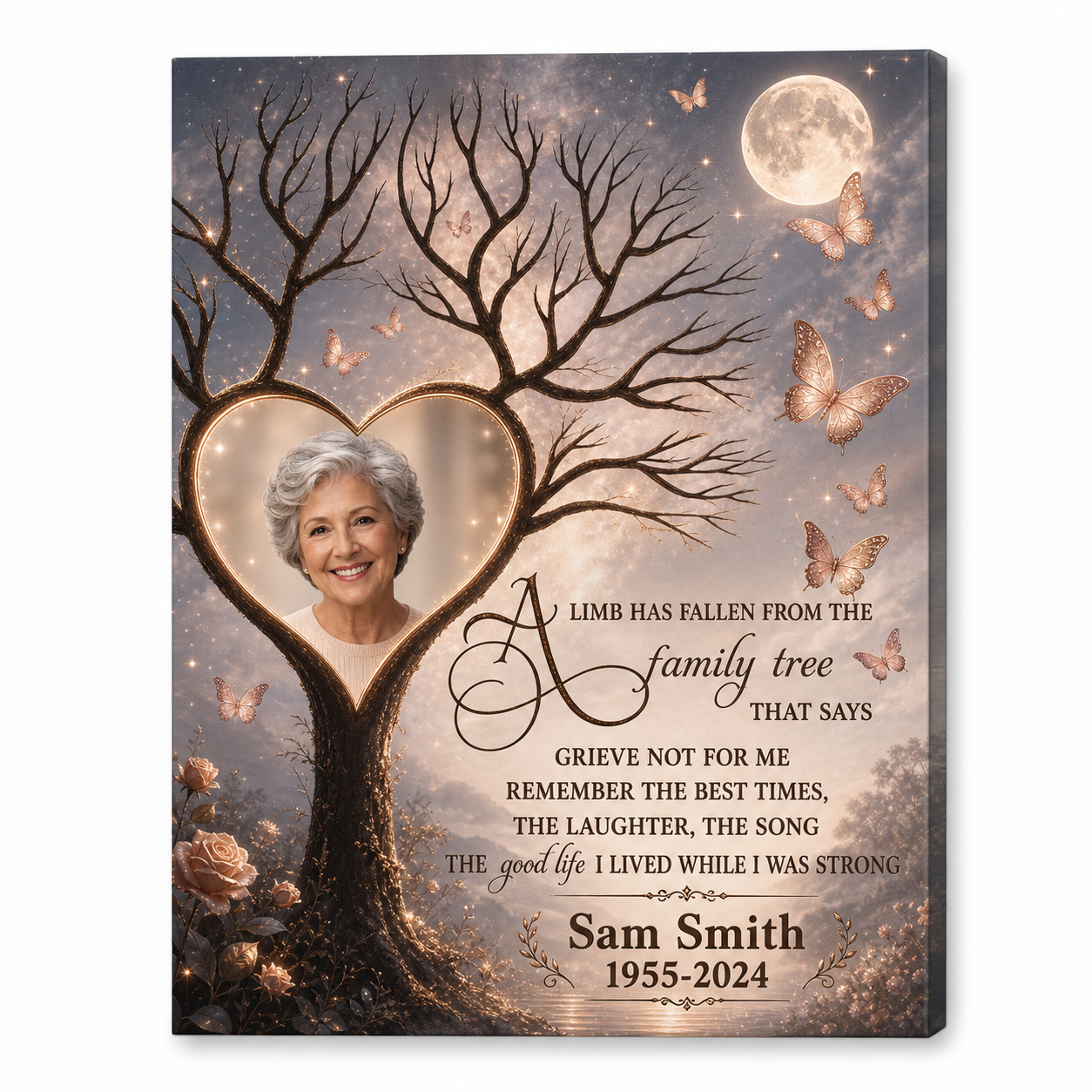 Personalized Memorial Family Tree Wall Canvas with Heart Photo Frame for Loss of a Loved One - Image 1