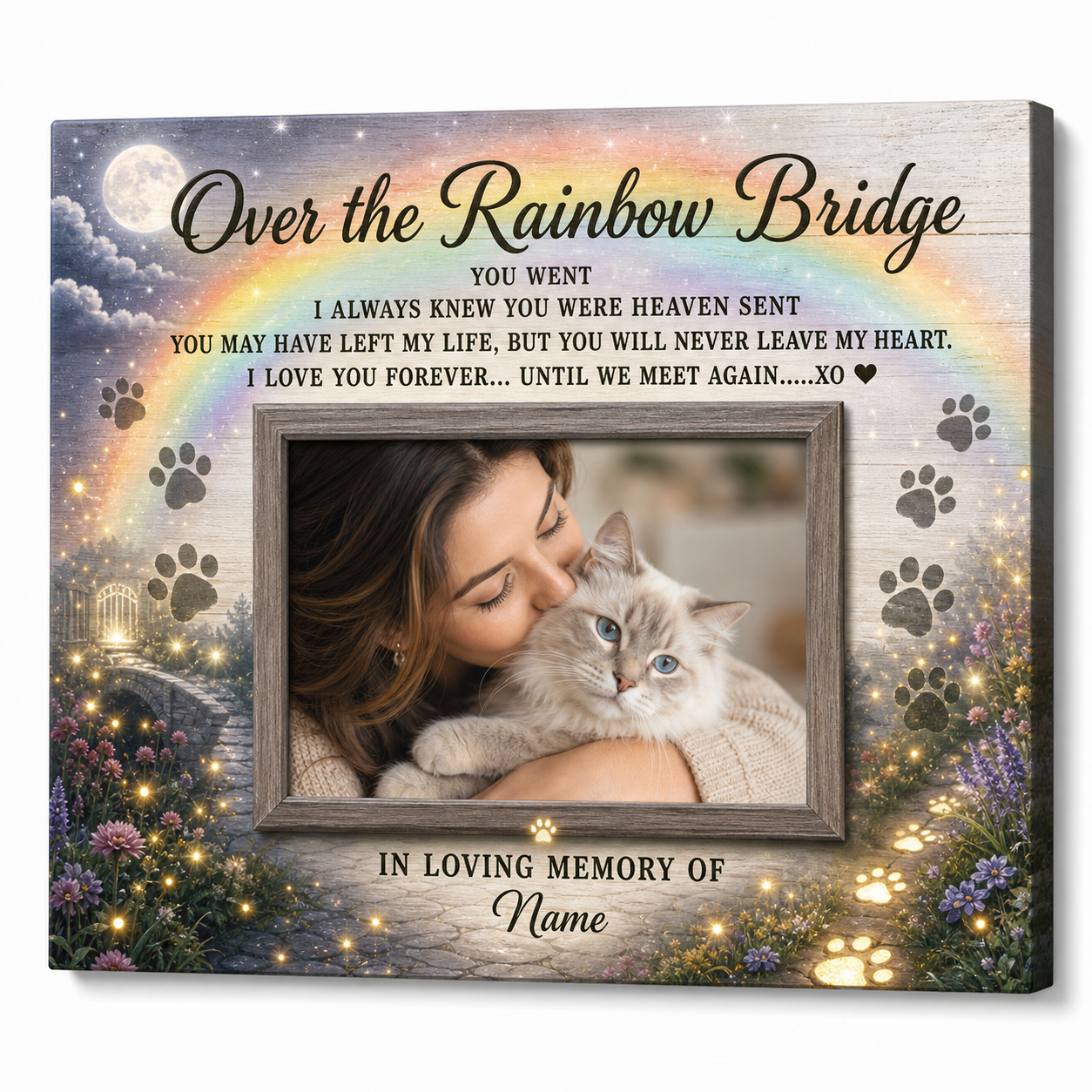 Personalized Cat Memorial Wall Canvas Gift for Cat Loss Over Rainbow Bridge - Image 1